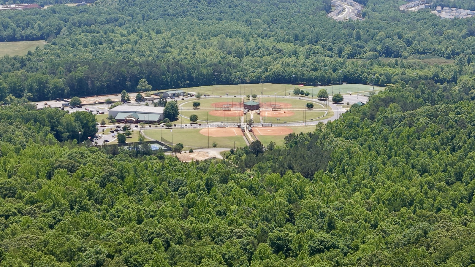 Aerial view of a sports complex